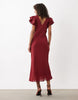 Nobody's Child Lola v neck back detail flutter sleeve midi dress in burgundy
