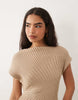 knit cinched pleated mini dress in stone