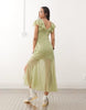 Reclaimed Vintage midi tea dress with lace panels and flutter sleeves in pastel green