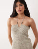 Mango Teen beaded neck ruched mini dress in green print