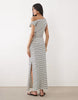 fallen shoulder maxi dress in stripe