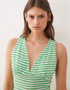 plunge v neck midaxi dress in green crochet stripe