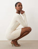 Oh Polly modal boat neck long sleeve draped waist detail mini in ivory