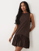 sleeveless mini dress with bubble hem in chocolate