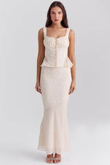 vintage cream cotton broderie anglais maxi skirt