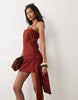 cotton linen sarong wrap mini sundress in rust