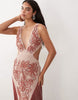 ASOS LUXE embellished beach maxi dress with pink fringe detail