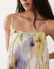 sleeveless square neck plisse midi dress in blurred floral print
