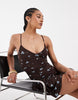 Hollister strappy lace trim babydoll mini dress in brown floral