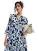 YAS maxi shirt dress in oversized blue leopard print