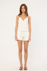 Perfect Stranger Juni Linen Halter Bead Top White