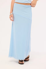 Luck & Trouble Shimmer Asymmetrical Midi Skirt Blue