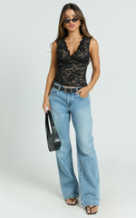 Antonia Top - V Neck Lace Detail Top in Black