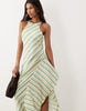 satin racer midi dress with side ruffle detail in multi stripes