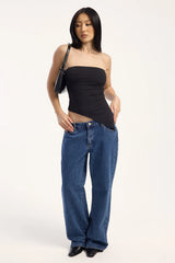 L&t Recycled Strapless Asymmetrical Top Black