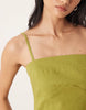 cotton linen blend cami mini sundress with shaped bust in dark lime