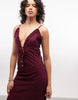 deep plunge cami maxi sundress with ruffle trim in plum