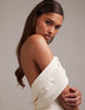 taffeta draped bardot tie back maxi wedding dress in ivory