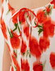 scoop neck tie front midi dress in blurred rose print