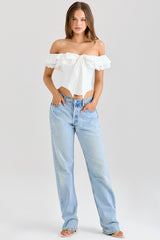 white stretch cotton off-the-shoulder frill corset