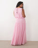 Curve draped gauged ruched waist detail maxi dress in pink