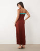 crinkle contrast lace trim midaxi dress in brown and blue