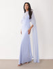 exaggerated cape maxi dress in pale blue