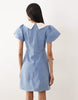 Sister Jane Kasos denim bow detail short sleeve mini dress in light blue