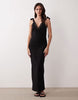 slip maxi dress with lace trim and ties in black