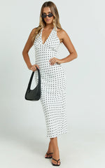 Grayson Midi Dress - Tie Halter Neck Slip Dress in White / Black