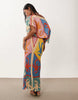 Never Fully Dressed Petite Tilly off shoulder plisse maxi dress in kaleidoscope print