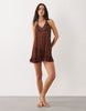 Miss Selfridge beach chiffon halterneck mini dress with embellishment in chocolate