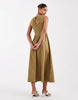 waisted V-neck maxi dress with seaming details in olive
