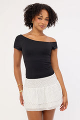 Luck & Trouble Louise Polka Shirred Mini Skirt White
