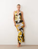 tie back halter midi dress in abstract print