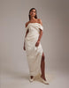 taffeta draped bardot tie back maxi wedding dress in ivory