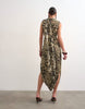 Topshop chiffon scarf neck bubble hem maxi dress in buttermilk abstract animal print