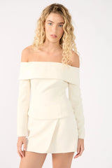 Perfect Stranger Lupa Off Shoulder Long Sleeve Top Cream