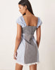 square neck mini dress in mixed blue stripes