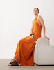 halter trapeze midi dress in orange