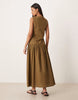 slash neck asymmetric vest maxi sundress with dropped waist in olive