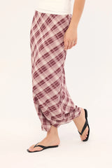 Luck & Trouble Linear Check Maxi Skirt Burgundy Print