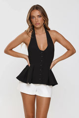 Casual Luxe Tailored Halter Top Black