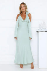 Satin Edge Halter Maxi Dress Sage