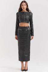 black vegan leather cropped top