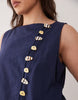 Curve linen blend maxi vest dress with poplin skirt in navy and white