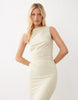 4th & Reckless slinky sleeveless ruched waist detail slash neck maxi dress in cream