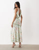 Hope & Ivy cowl neck lace trim satin midi dress in sage green floral