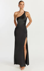 Zahra Maxi Dress - One Shoulder Tie Back Dress in Black