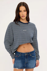 Rusty 17 Degrees Stripe L/S Oversize Tee Blue Stripe